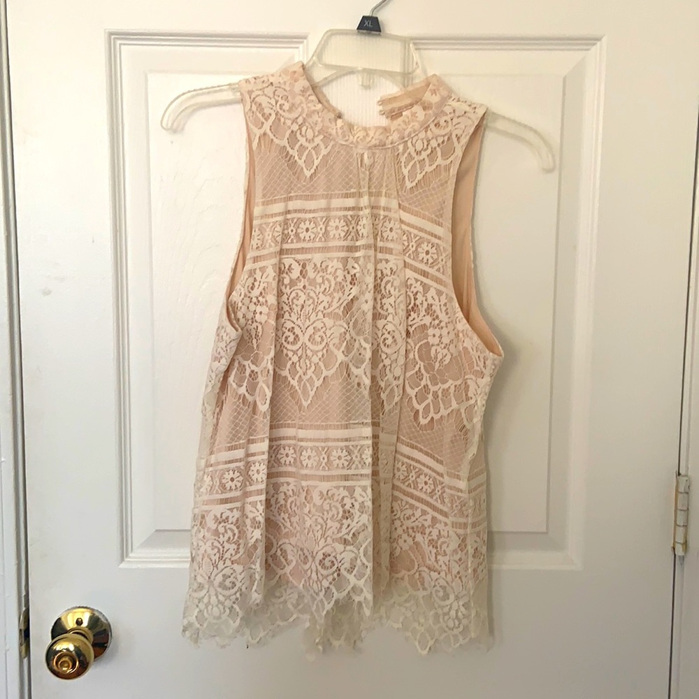 White lace top with blush undershirt!